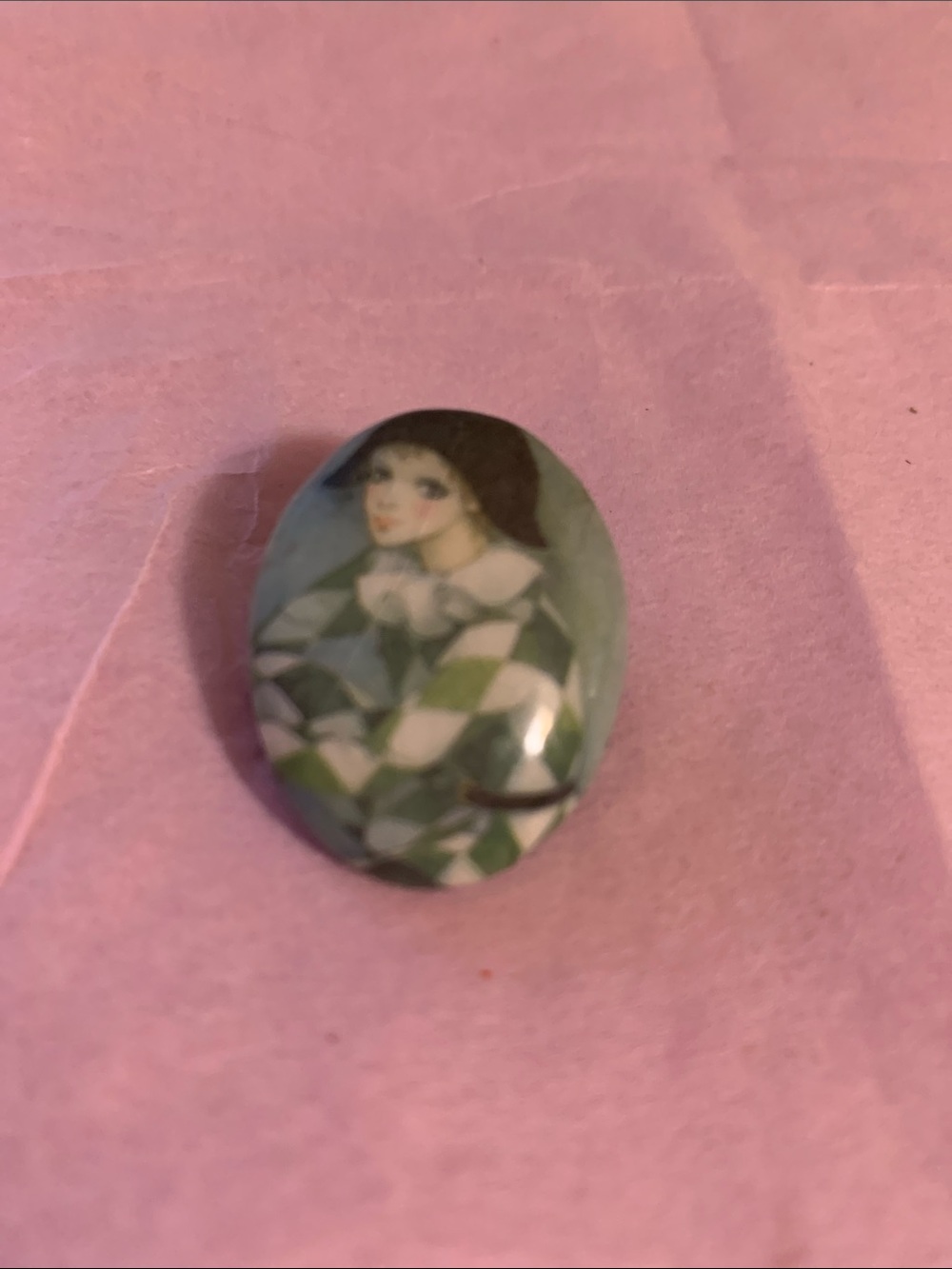 Green Harlequin Portrait Brooch Pin - Unbranded